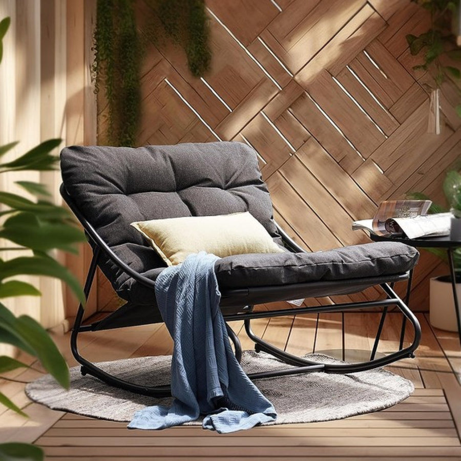 Rocking Chair Cocooning avec Coussin Épais – Beige ou Gris – Vue 1