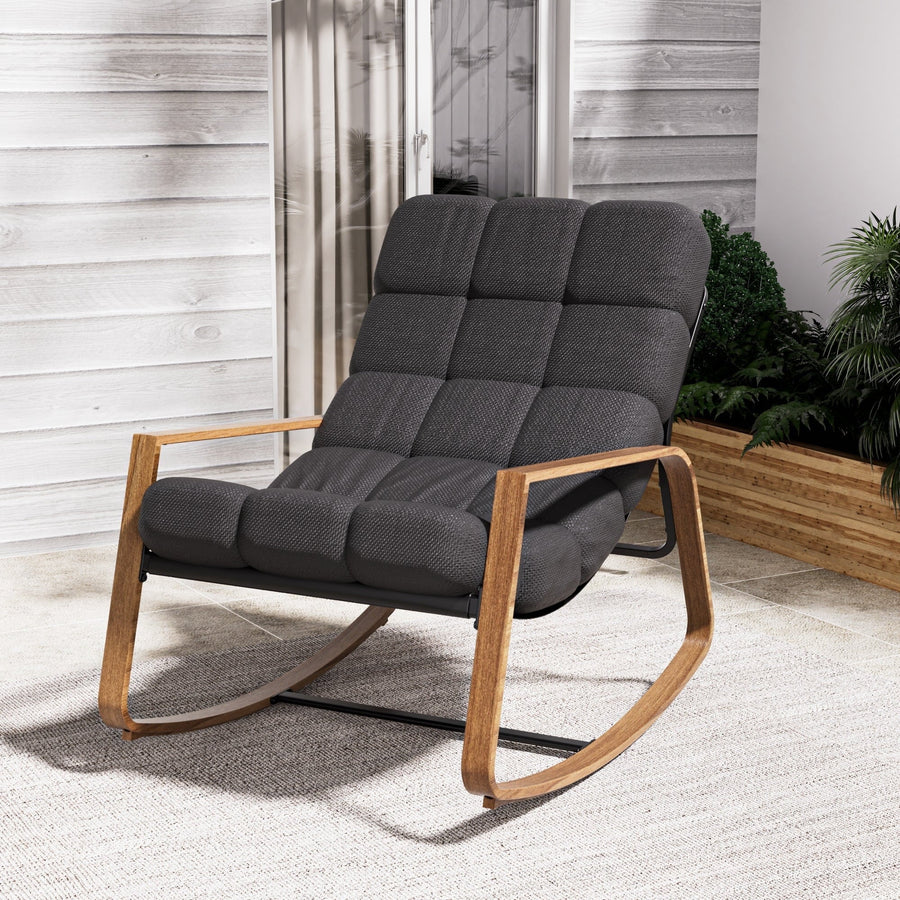 Rocking Chair Lounge avec Coussin Épais – Anthracite et Noyer – Vue 1