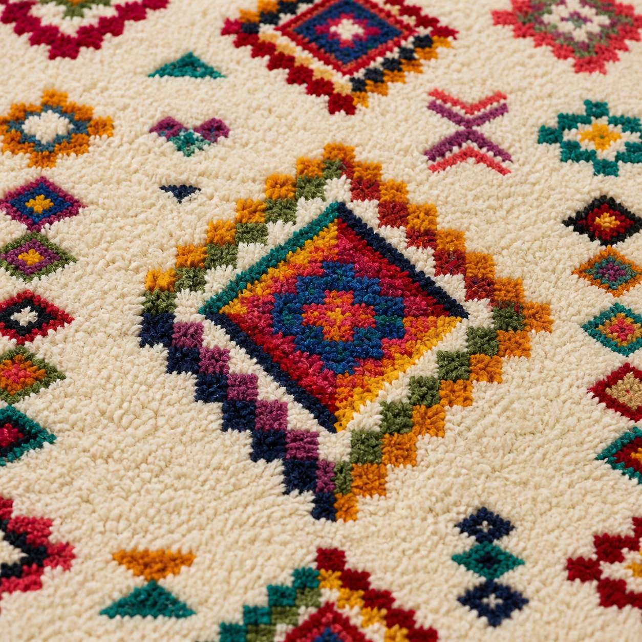 Tapis Berbère Azilal – Losanges Amazighs Écru