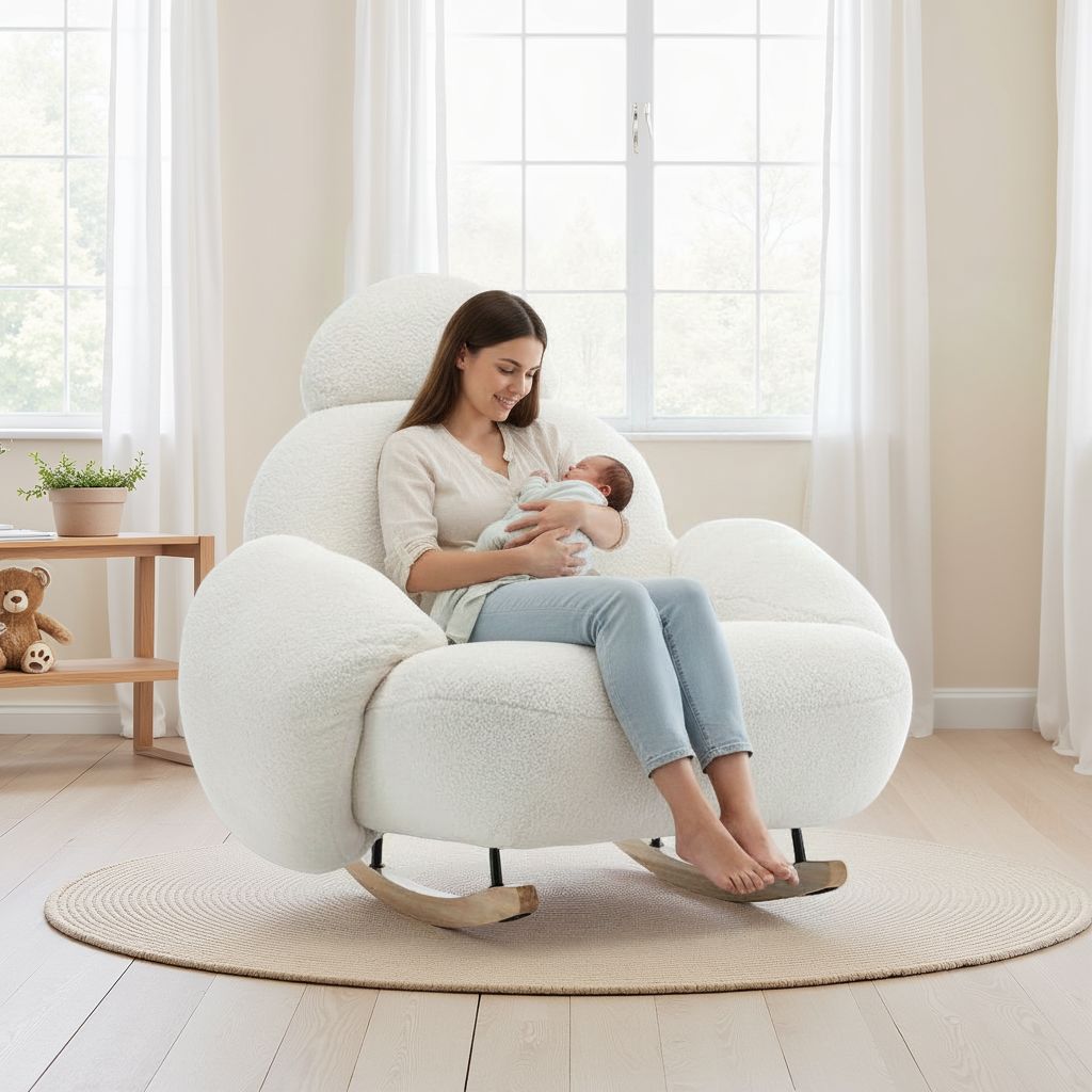 Fauteuil à Bascule Bouclette pour Allaitement – Vert Sauge – Vue 10