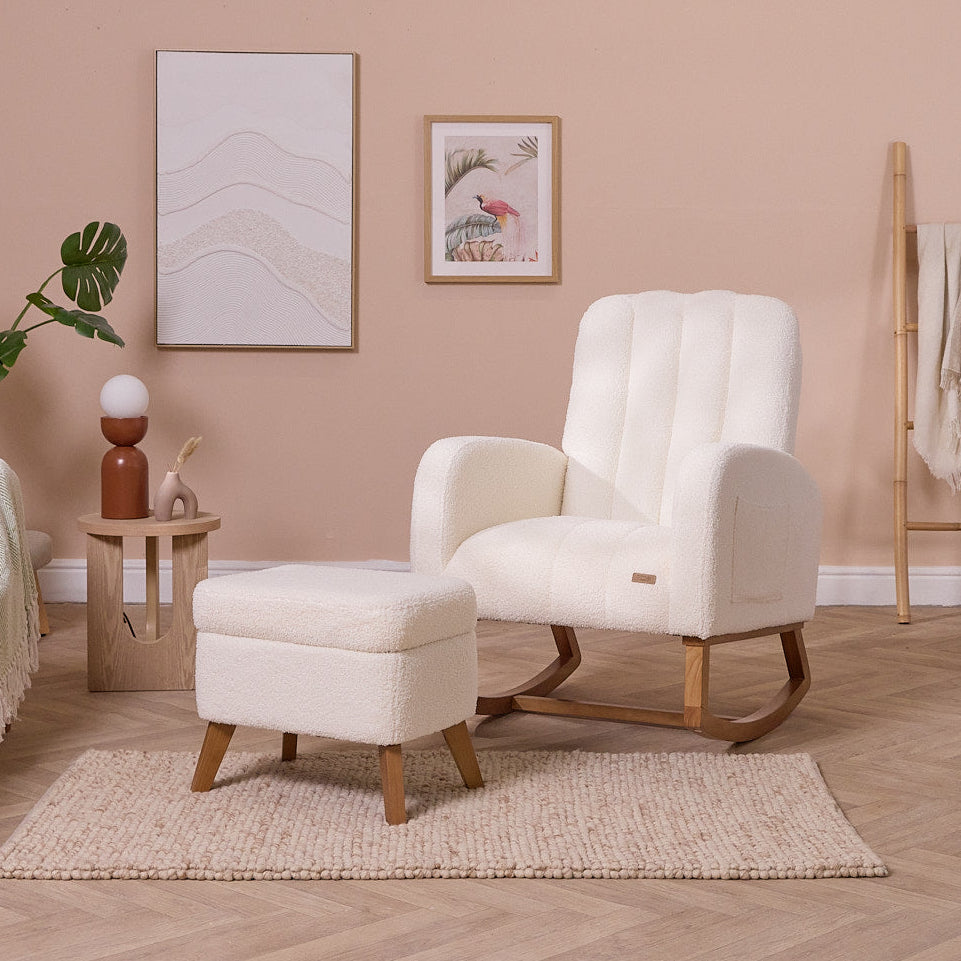 Fauteuil à Bascule avec Repose-Pieds Coffre – Crème – Vue 1