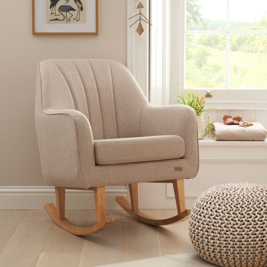 Fauteuil à Bascule avec Pouf pour Allaitement – Gris Pierre – Vue 1
