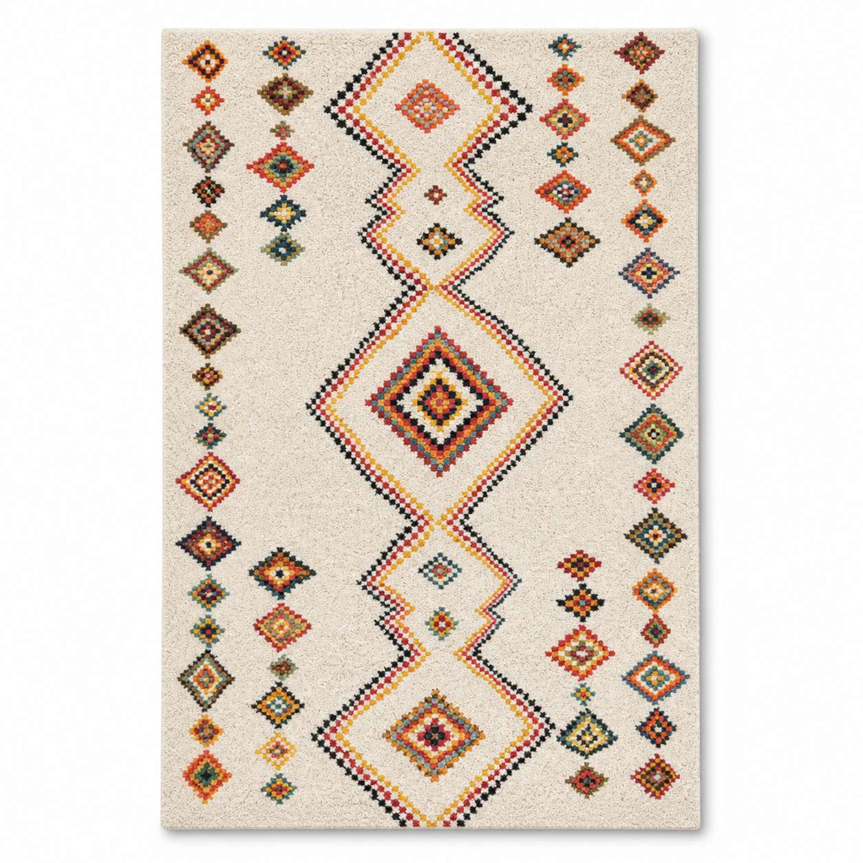 Tapis berbere beige à motifs losanges colorés style traditionnel marocain