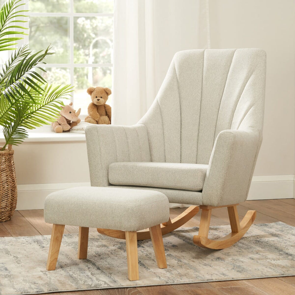 Fauteuil à Bascule avec Repose-Pieds pour Allaitement – Gris Galet – Vue 1