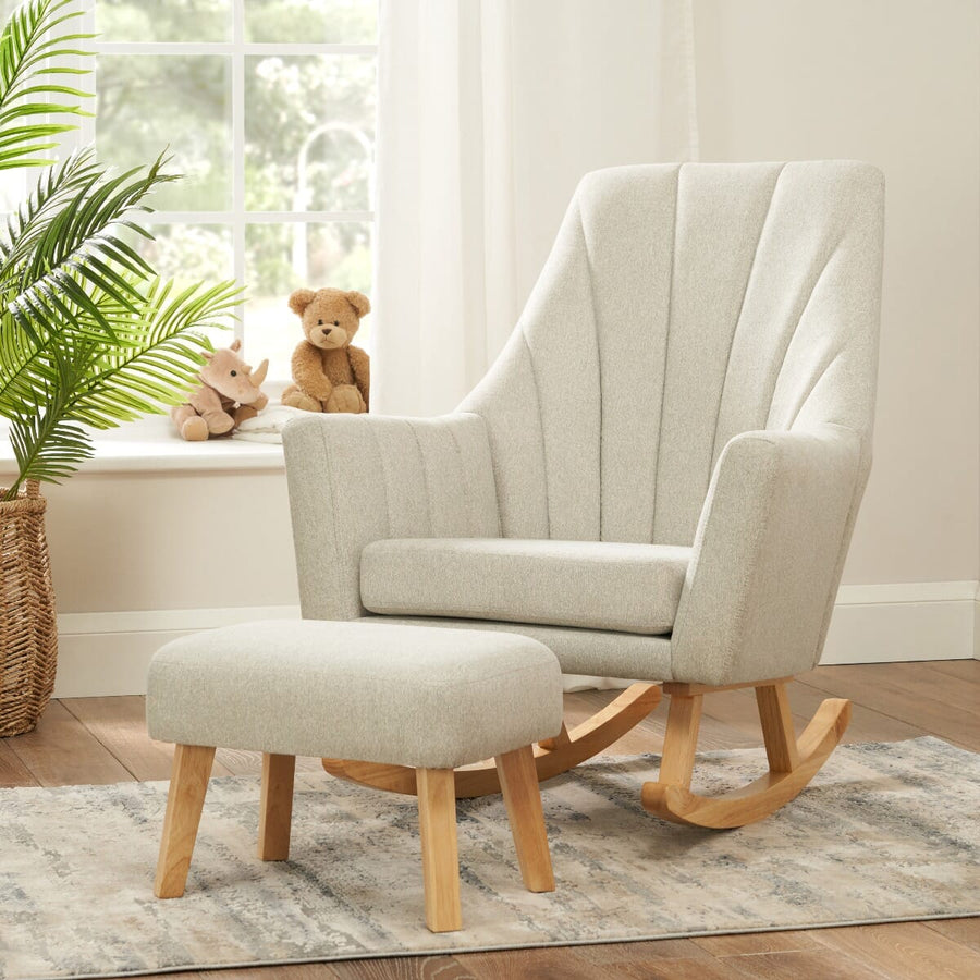 Fauteuil à Bascule avec Repose-Pieds pour Allaitement – Gris Galet – Vue 1