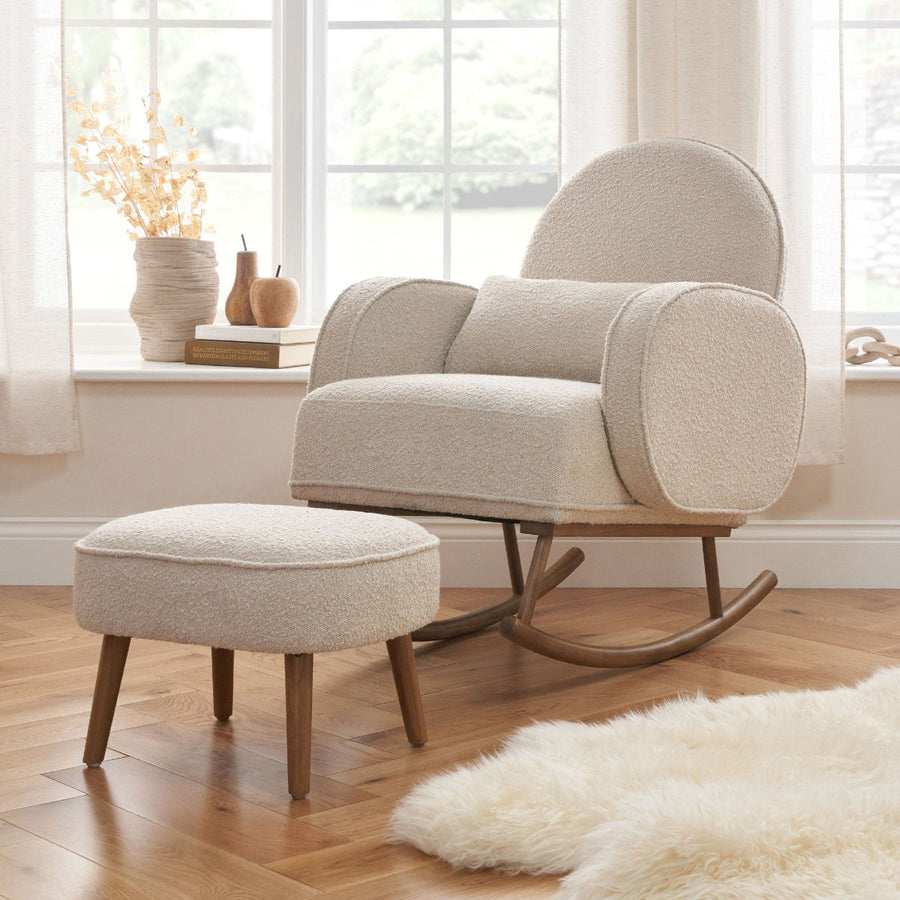 Fauteuil à Bascule Bouclette avec Repose-Pieds – Beige Biscuit – Vue 1