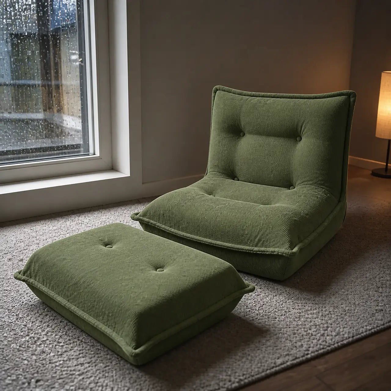 Photo de démonstration de Chauffeuse Convertible 1 Place avec Pouf Repose-Pieds en coloris Vert sauge