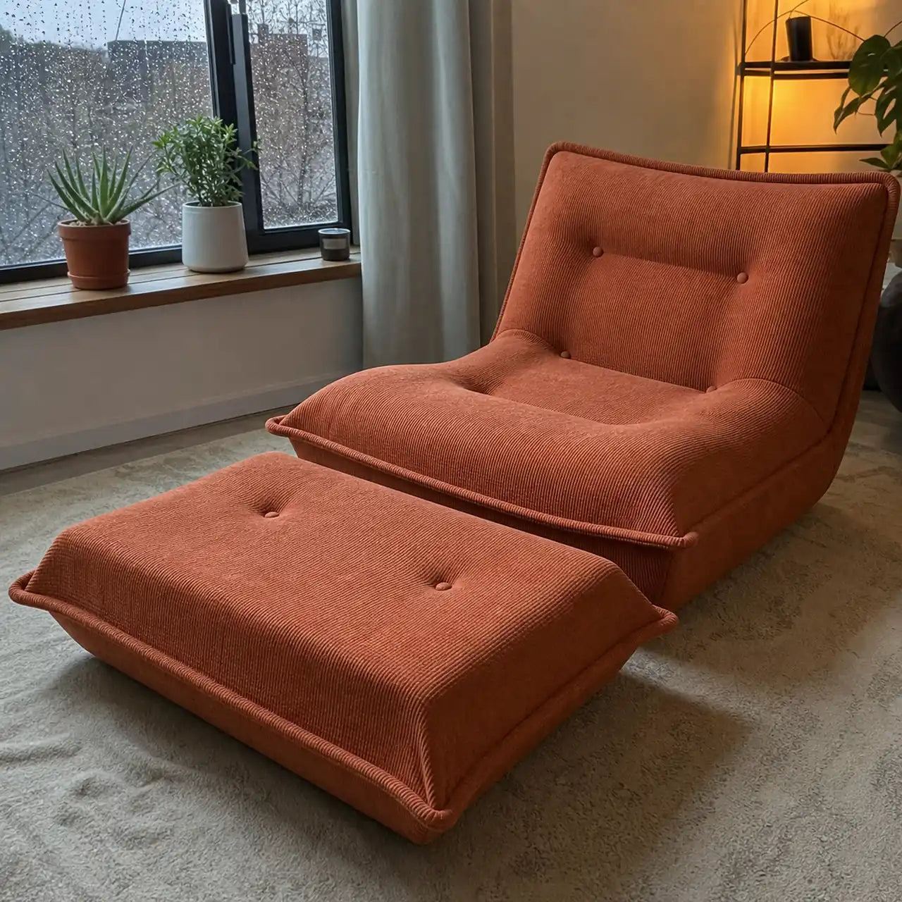 Photo de démonstration de Chauffeuse Convertible 1 Place avec Pouf Repose-Pieds en coloris Terracotta