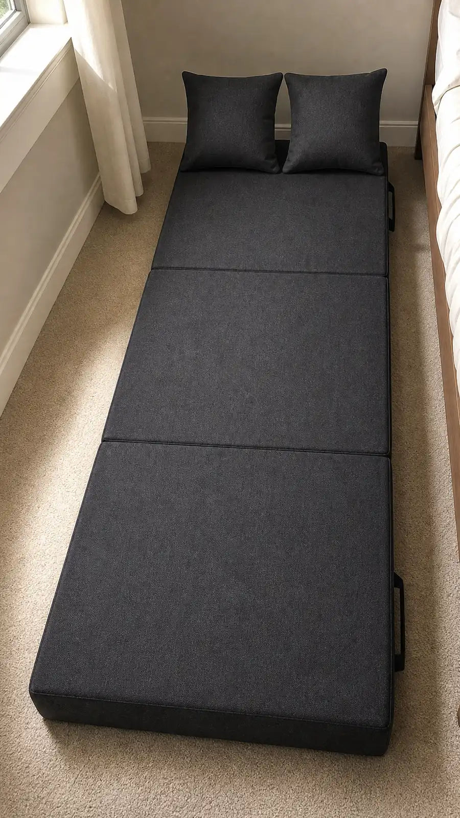 Photo de démonstration de Chauffeuse Matelas Convertible 3-en-1 Gris Foncé en coloris Gris foncé