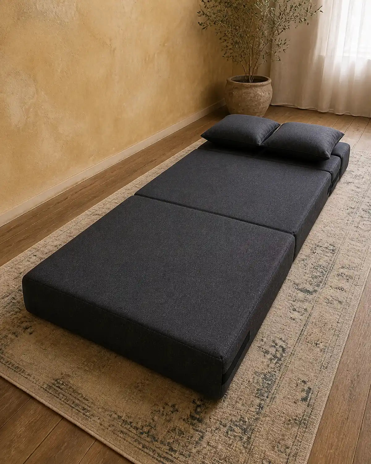 Photo de démonstration de Chauffeuse Matelas Convertible 3-en-1 Gris Foncé en coloris Gris foncé
