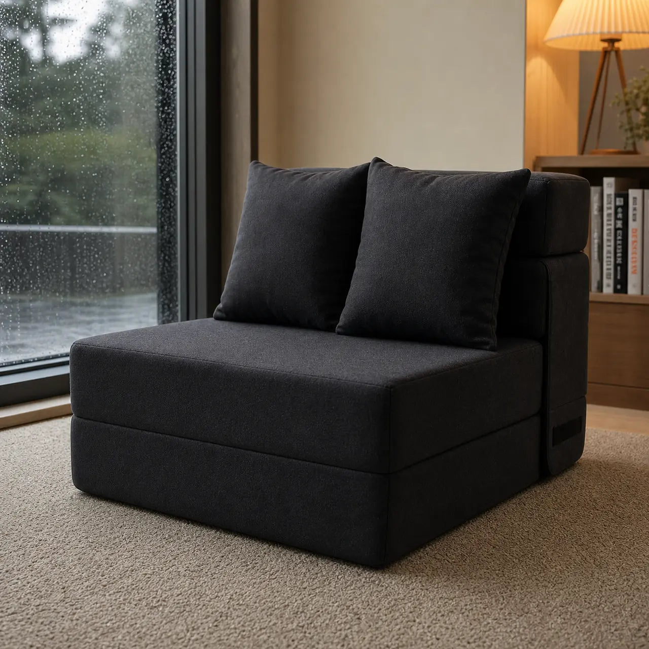 Photo de démonstration de Chauffeuse Matelas Convertible 3-en-1 Gris Foncé en coloris Gris foncé