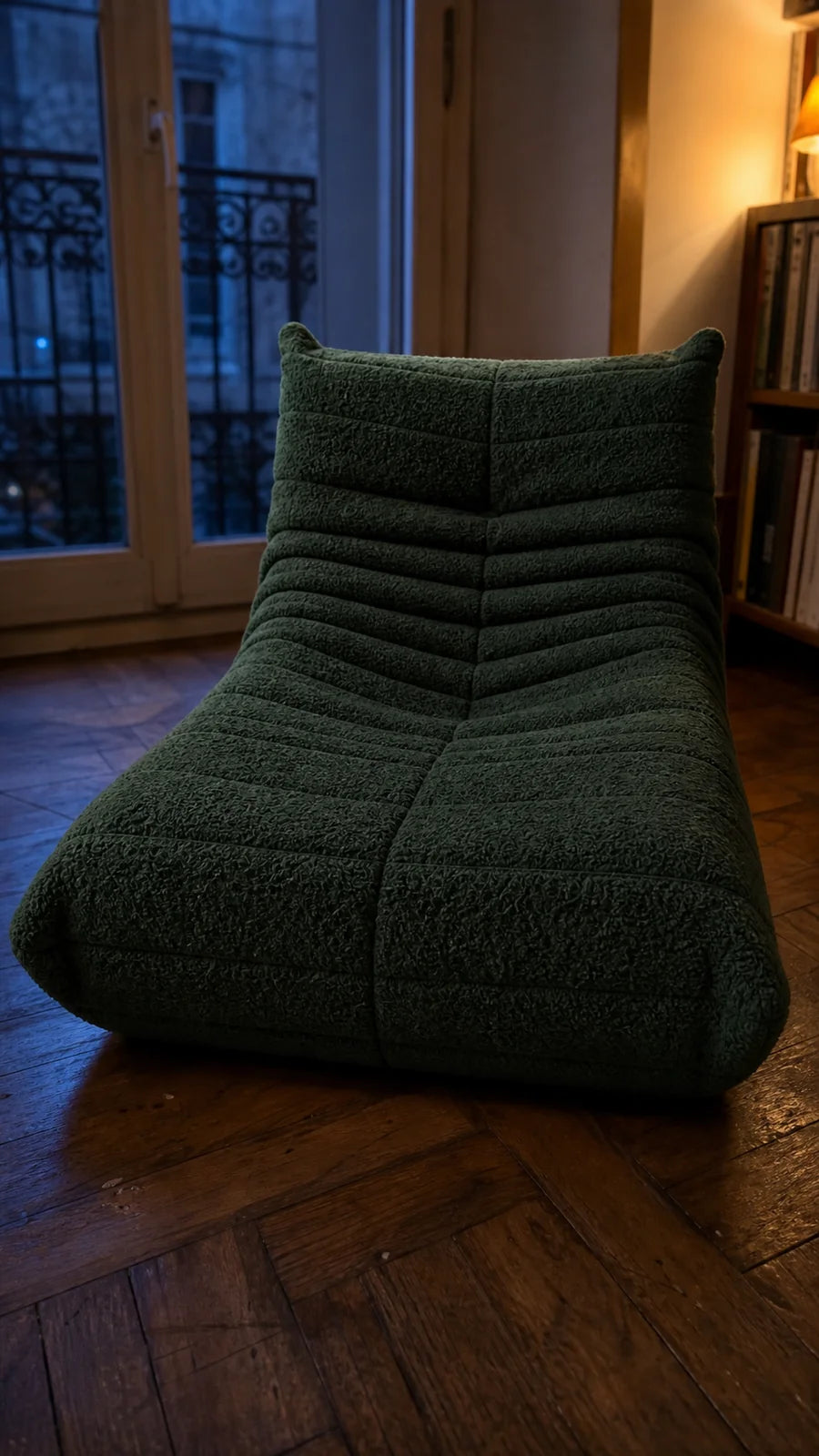Photo de démonstration de Fauteuil Chauffeuse 1 Place en Tissu Sherpa en coloris Vert foncé