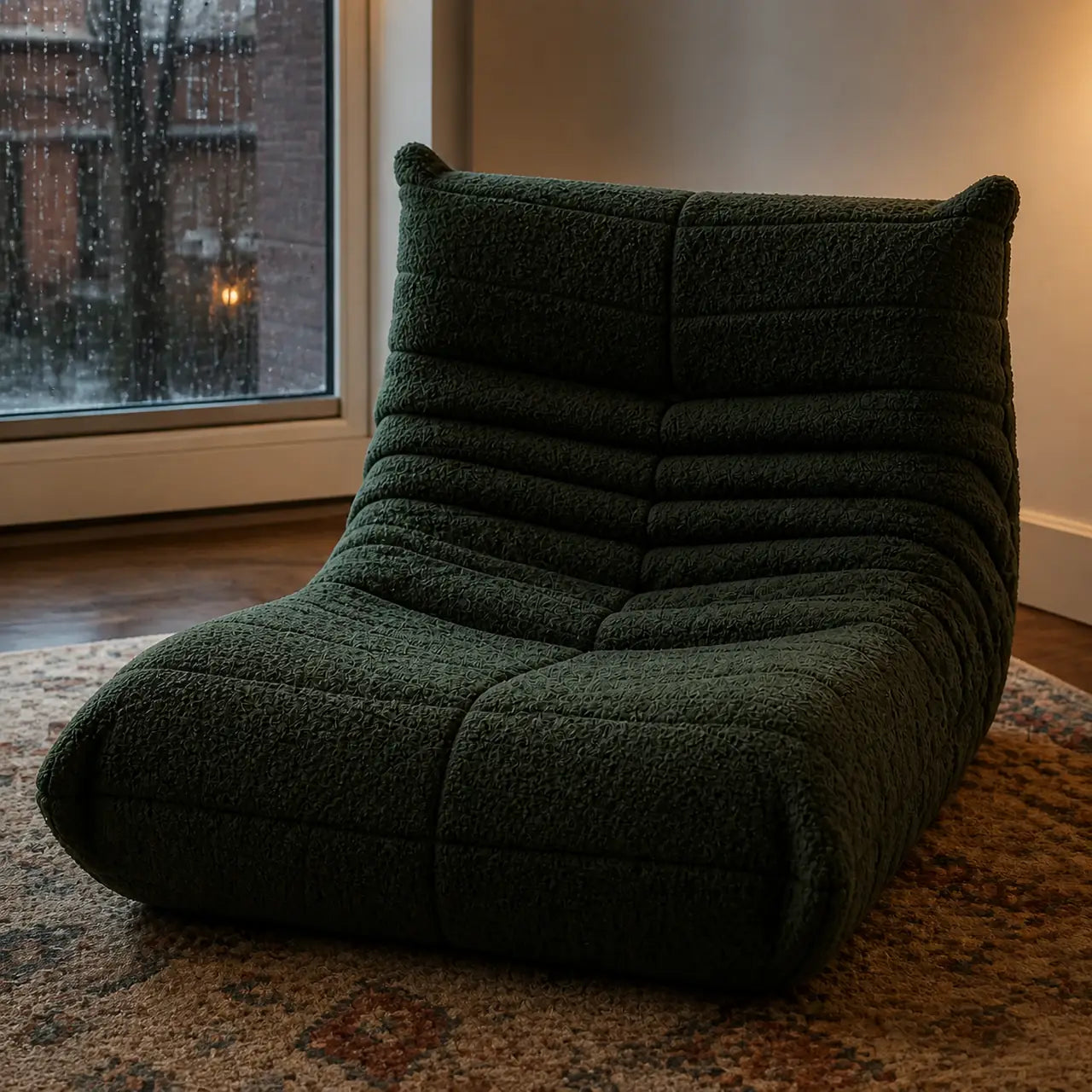 Photo de démonstration de Fauteuil Chauffeuse 1 Place en Tissu Sherpa en coloris Vert foncé
