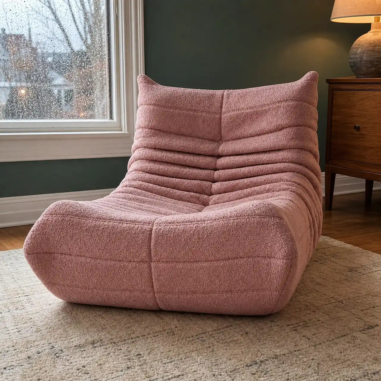 Photo de démonstration de Fauteuil Chauffeuse 1 Place en Tissu Sherpa en coloris Rose poudré