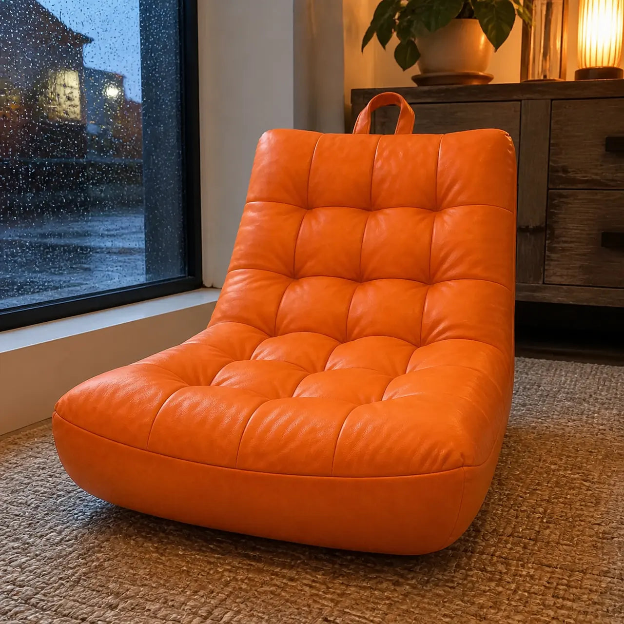 Photo de démonstration de Chauffeuse Fauteuil Capitonné avec Repose-Pieds en coloris Orange