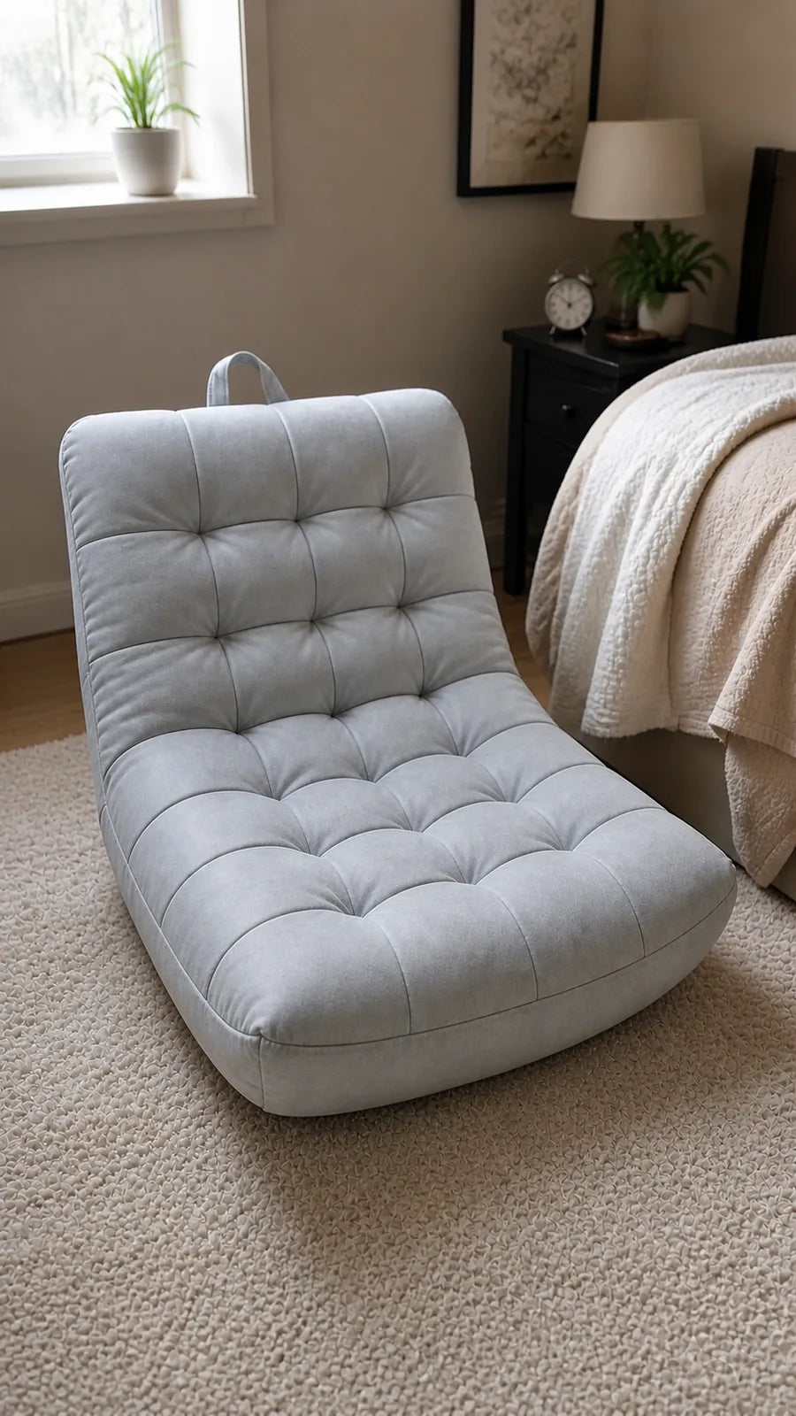 Photo de démonstration de Chauffeuse Fauteuil Capitonné avec Repose-Pieds en coloris Gris clair