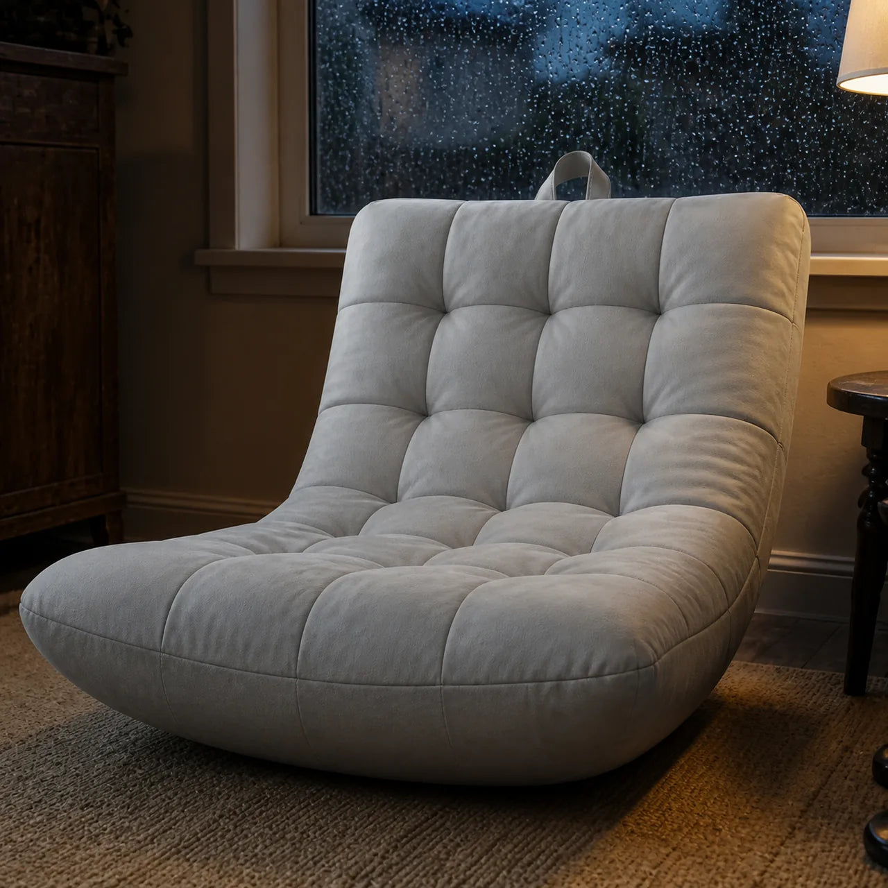 Photo de démonstration de Chauffeuse Fauteuil Capitonné avec Repose-Pieds en coloris Gris clair