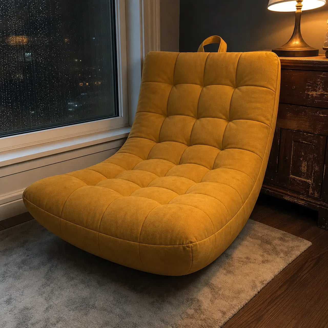 Photo de démonstration de Chauffeuse Fauteuil Capitonné avec Repose-Pieds en coloris Jaune ocre