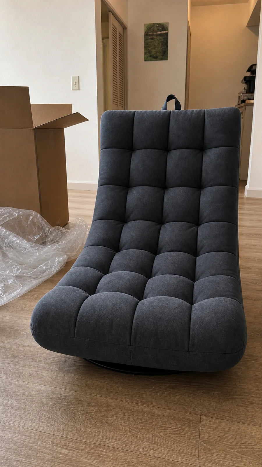 Photo de démonstration de Chauffeuse Fauteuil Capitonné avec Repose-Pieds en coloris Gris foncé