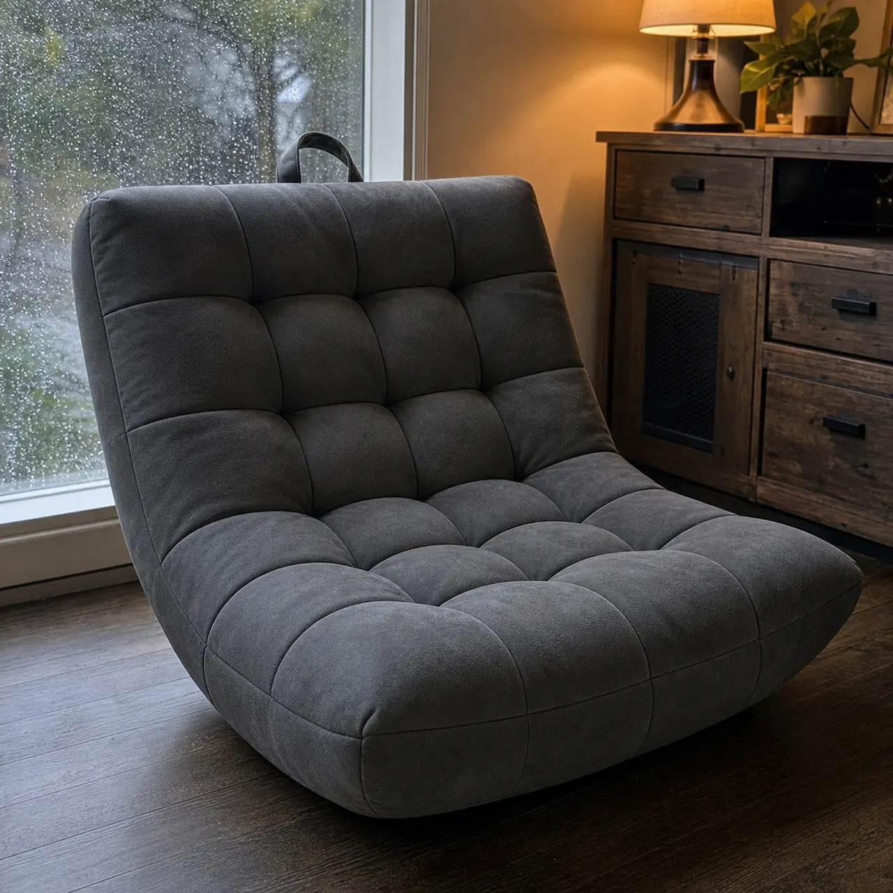 Photo de démonstration de Chauffeuse Fauteuil Capitonné avec Repose-Pieds en coloris Gris foncé
